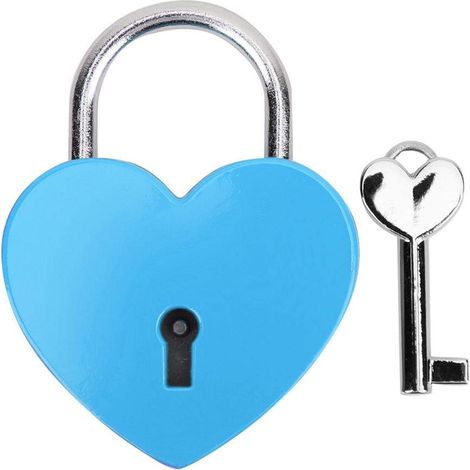 Cadenas, Serrure en Forme de Coeur en métal avec clé, Serrure en métal pour boîte à Bijoux Livre Journal de Bagages(Bleu) (1/5)