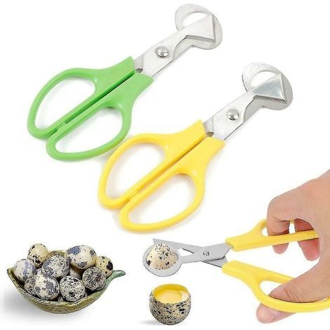 Stainless Steel Quail Egg Scissors, Set of 2 Pigeon Egg Openers, Green + Yellow (1/5)