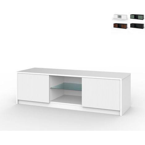 TV-Ständerschrank modern mit gerillten Fronttüren 150x50x45cm Budapest - Weiß