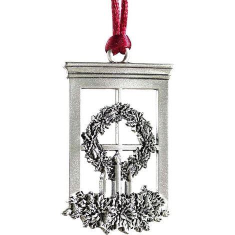 Ornement de sapin de Noël en étain massif avec cordon de suspension en satin rouge, design double face, décoration de bricolage à suspendre pour décorations de fête à la maison (fenêtre) (1/5)