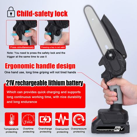 GARRYFIZH Scie d'élagage électrique portable 21 V 6 pouces, petite scie à chaîne avec moteur à balais, outil de travail du bois à une main pour la coupe dans le jardin et le verger