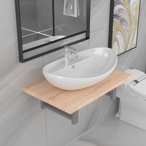 Meuble de salle de bain en deux pièces Céramique Chêne 9 (1/5)