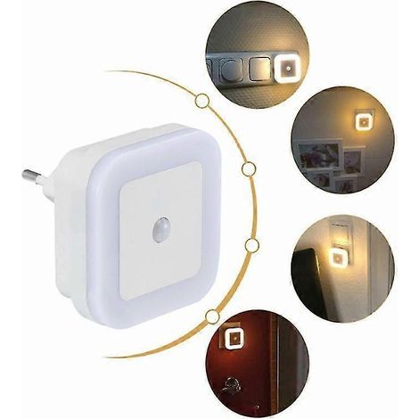 Lot de 2 veilleuses LED Soaiy avec détecteur de mouvement, économie d'énergie, prise murale, lumière à détecteur PIR, blanc chaud, pour chambre d'enfant, couloir, escalier (1/5)