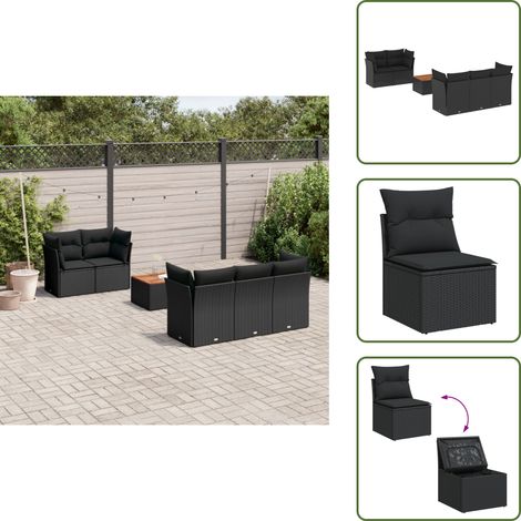 6-tlg. Garten-Sofagarnitur mit Kissen Schwarz Poly Rattan - Gartenmöbel Set - Esstischgarnitur - Outdoor Möbel - Lounge Sofa - Rattan Gartenmöbel (1/5)