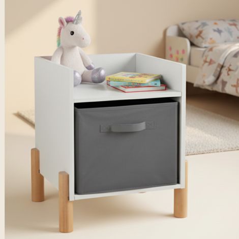 Mesita de noche Modern Comfort con un amplio cajón - Blanca con madera natural (1/4)