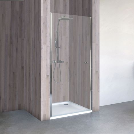 Schulte – Porte de douche pivotante 75 x 190 cm – Verre de sécurité 5 mm transparent – Profilé chromé – Montage au sol ou sur receveur