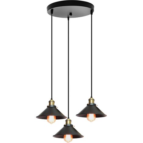 Plafonnier Rétro 3 Lumières Suspension Luminaire Industrielles 22CM Lustre Créatif Pour Salon Salle À Manger, Bar, Balcon, Noir
