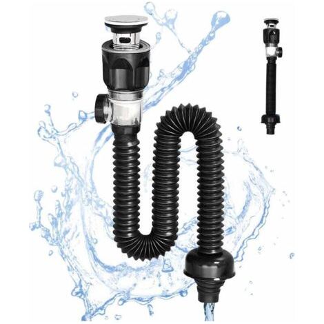 Pair Universeller Spülbeckensiphon, Badezimmer-Waschbeckenablaufset mit flexiblem und ausziehbarem P-förmigem Spülbeckenablaufschlauch für 1-1/4\"- und 1-1/2\"-Abflusslöcher.