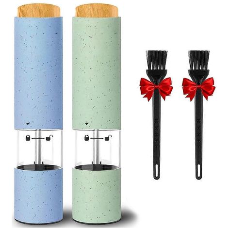 Lot de 2 moulins à sel et à poivre électriques à fonctionnement automatique - Bleu et vert clair (1/5)