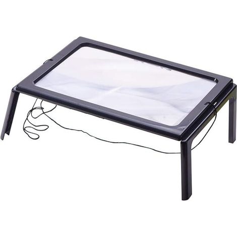 Lente d'ingrandimento da lettura con 4 luci a LED, ingrandimento 3x, lente d'ingrandimento rettangolare A4 con supporto e lampada d'ingrandimento (1/4)