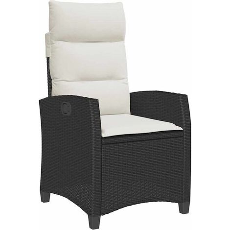 Chaise Longue de Jardin en Rotin Synthétique Noir avec Table d'Appoint, Fauteuil Inclinable en Polypropylène Tressé pour Extérieur Terrasse Balcon (1/5)