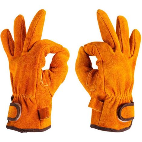 Gants De Protection - Cuir De Vache Fendu - Résistants À La Chaleur Et Aux Huiles - Pour Barbecue Jardinage Construction Extérieur - Paire (1/5)