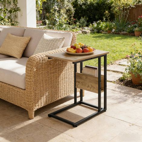 Table d'appoint C 55x36x59,5 cm en bois et métal, avec rangement pour salon FloraGrace (1/4)