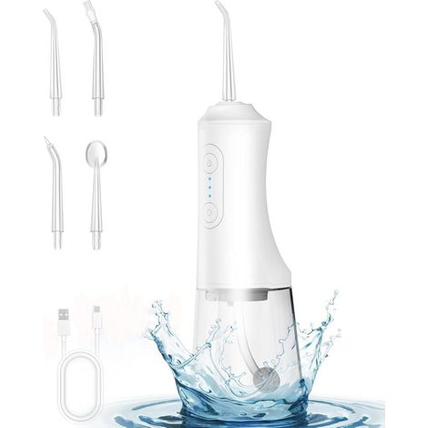 Portable 300 ml Water Flosser – Oral Irrigator IPX7 Waterproof with 3 Modes and 4 Interchangeable Tips