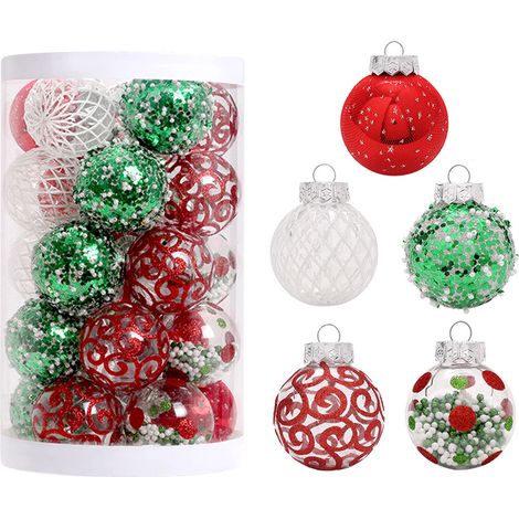 25 Boules de Noël Vertes Résistantes en PVC, Décorations Suspendues pour Arbre et Maison (1/2)