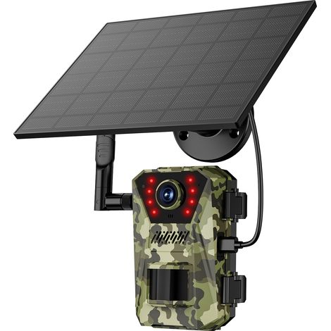 Caméra de surveillance 4G pour la faune sauvage avec panneau solaire  Caméra 4K, vision nocturne, temps d'activation de 0,3 seconde, étanchéité IP66, photos 14 mégapixels, détection de mouvement, camé (1/4)