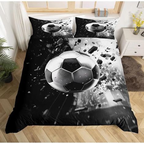 3D Soccer Housse de Couette 240x260cm Football Sport Thème Parure de Lit pour Garçons Filles Noir Argent Ensemble de Literie - J51 (1/4)