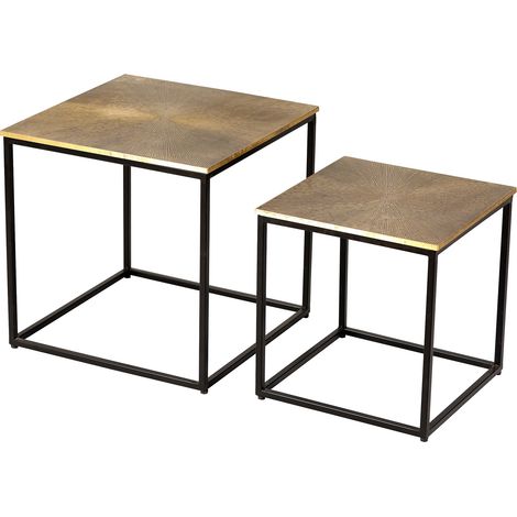 Lot de 2 tables gigognes 50 et 40 cm en manguier et métal noir