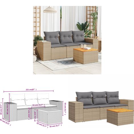 Salon de jardin avec coussins 4 pcs beige résine tressée - Ensemble Salon De Jardin - Meuble Extérieur - Résine Tressée - Rotin Synthétique - Fauteuil Jardin - Home & Living (1/3)