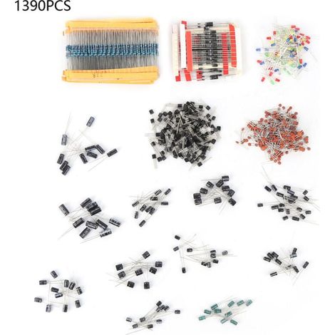 Ulisem1390-teiliges Set mit Kondensatoren, Sortiment an elektronischen Komponenten, Widerständen, Leiterplatten, Elektronik-Kit, Aufbewahrungsbox, elektronische Komponenten, elektronische Teile, Kunst