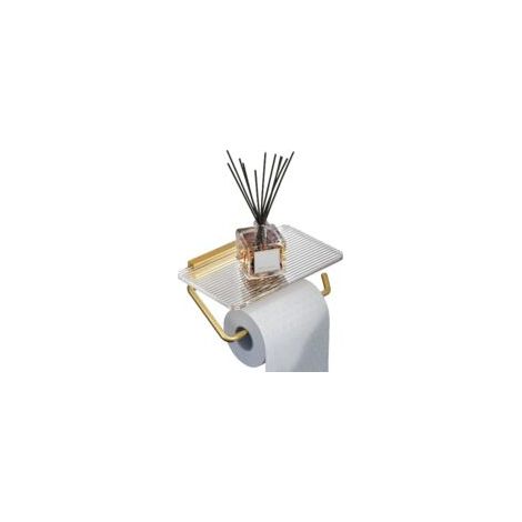 Porte-papier hygiénique with étagère murale Porte-rouleau de papier de salle de bain Porte-papier hygiénique en acrylique et aluminium antirouille Or - Crezuo