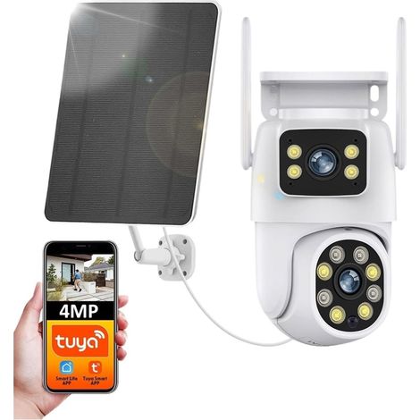 WiFi 4MP Double lentille Batterie Couleur Solaire Vision Nocturne PIR détection de Mouvement Suivi Automatique caméra de sécurité extérieure(Solar Cam) (1/5)