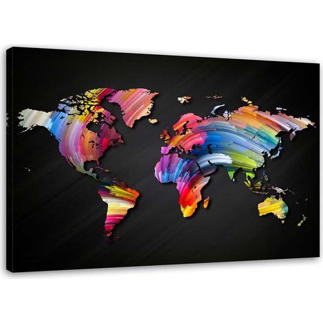 Image sur toile, carte du monde colorée - 60x40 (1/5)