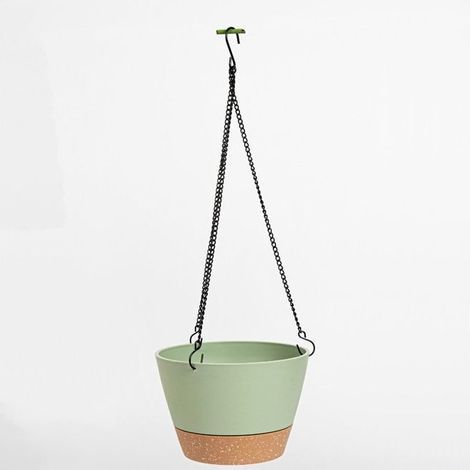 Jardinières suspendues, 16.5 cm de diamètre pour l'intérieur et l'extérieur, Pot de Fleurs Suspendu avec Trou de Drainage et 2 Crochets pour Le Jardin et la Maison (Vert) (1/4)