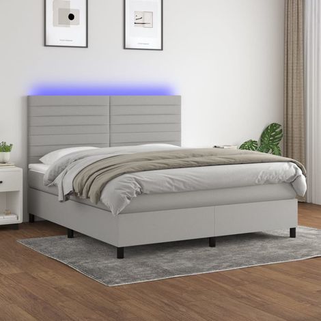 Boxspringbett mit Matratze & LED Hellgrau 160x200 cm Stoff (1/5)