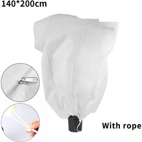 (140 x 200 cm, fermeture éclair, lot de 2) Housse de protection hivernale pour plantes en tissu non tissé avec cordon de serrage et fermeture éclair. Protection antigel. (1/4)
