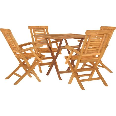 Conjunto de comedor de exterior de 5 piezas muebles de jardín madera maciza de teca 020014307 (1/5)
