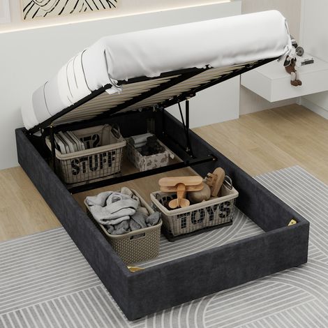 Lit 90x200cm - lit coffre 90x200 - style moderne - tête de lit et matelas non inclus - en velours hollandais - gris (1/5)