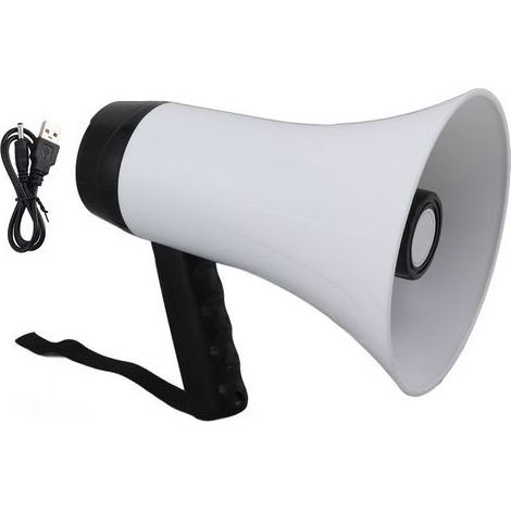 Mégaphone portable Bullhorn 30 W, enregistrement 300 s, portée 500 m, autonomie 10 h, batterie 3500 mAh