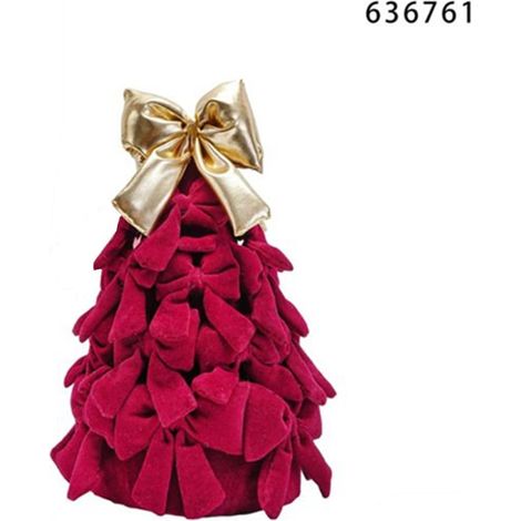 TRADE SHOP - Albero Di Natale Di Fiocchi Da 22cm Con Fiocco Dorato Addobbo Decorazione Natalizia Feste - Bordeaux (1/2)