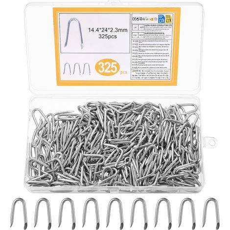325 Pcs Galvanized U-Nails for Fence Galvanized wire mesh staples, garden fence, chicken wire mesh fasteners. (1/5)