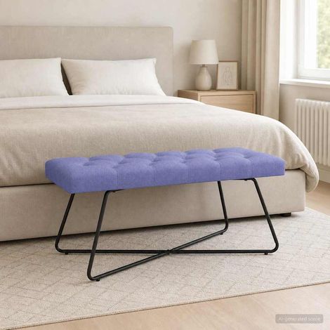 vidaXL Banc avec capitonnage bouton Bleu denim 110 x 40 x 46 cm Tissu (1/5)