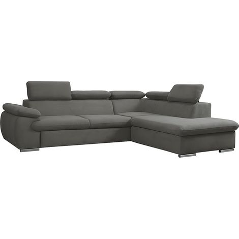 Divano letto angolare con contenitore in tessuto Antracite - Angolo a destra - FABIEN