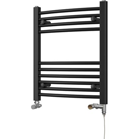 Zennor - Black Dual Fuel Towel Rail H600mm x W500mm Standard - Curved (1/3)