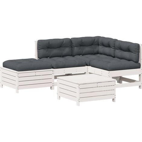 Maison Exclusive - Set Salotto Giardino 5pz con Cuscini Bianco Legno Massello Pino (1/5)
