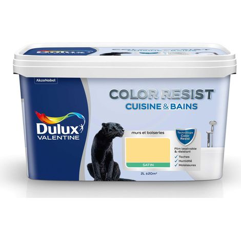 Peinture Color Resist Cuisine & Bains Satin Jaune Frais 2 L - Dulux Valentine