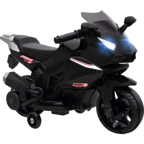 Moto électrique enfants, moto à batterie 6 V avec effets lumineux et sonores, roues d'entraînement, 75 x 36 x 49 cm, noir