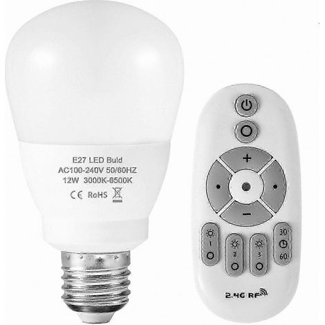 Ampoule LED E27 Dimmable 6W/9W/12W, Variateur Sans Fil RF 85-265V, Éclairage Intelligent avec Télécommande, Solution Économique pour Maison (1/5)