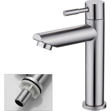 1 robinet lavabo eau froide uniquement, chromé, corps en cuivre, cartouche céramique, aérateur démontable, pour salle de bain (1/4)