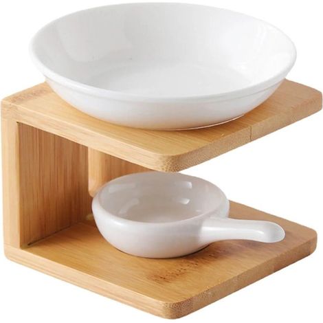Brûleur à Huile Essentielle en Bois Demi-lune avec Grand Plateau Blanc, Lampe d’Aromathérapie pour Bougie Chauffe-plat (1/5)