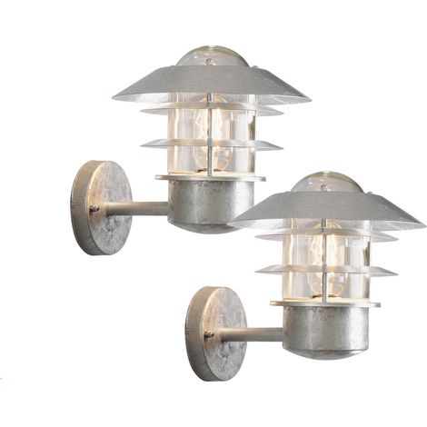 2er-Set Wandleuchten MODENA galvanisierter Stahl, E27, Höhe 24 cm, IP44 (1/5)