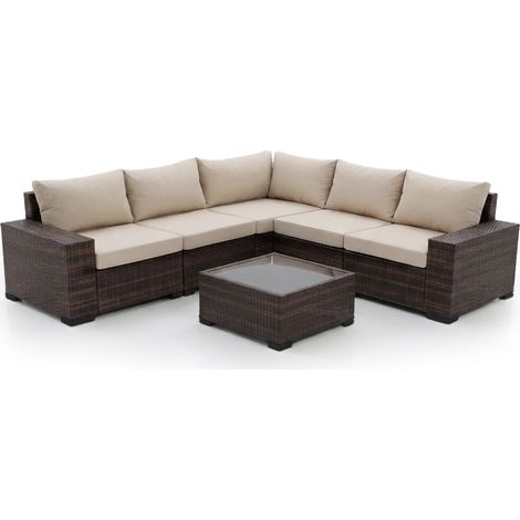 Sofa Rinconera Modular Javis en Ratan PE. Muebles de Jardin y Terraza, 215cm, Ratan Marron (1/5)