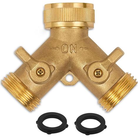 Robuster Y-Verbinder für 2-Wege-Gartenschläuche – Massives Messing-Fitting mit leicht zu öffnenden Ventilen – Y-Verbinder für den Außenbereich (1/5)