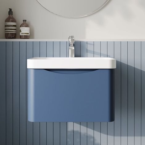 Nuie Lunar Wall Hung 1-Drawer Vanity Unit with 1TH Thin-Edged Basin 600mm Wide - Satin Blue (1/5)