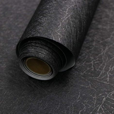 Papier peint noir effet soie autocollant, amovible et repositionnable Vinyle texturé gaufré 15,7" x 118", sans dégât pour les murs, idéal locataires (1/5)