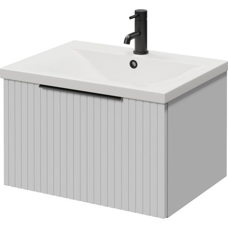 Helix 460 Fluted Satin White 600mm Wall Mounted 1 Drawer Vanity Unit with Glide Basin